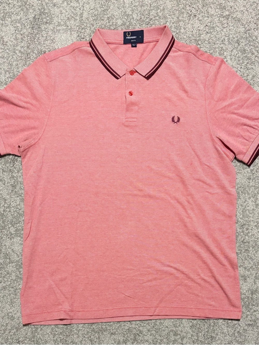 Fred Perry Pink Polo with Contrast Burgundy Trim
